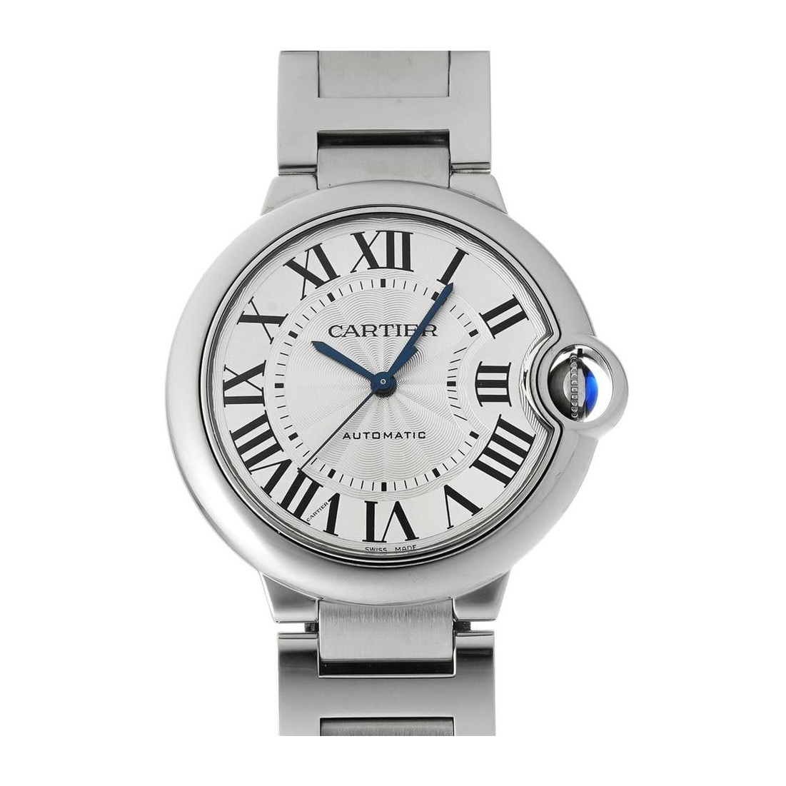 Cartier Ballon Bleu de Cartier 36mm in steel with silver guilloche dial and steel bracelet