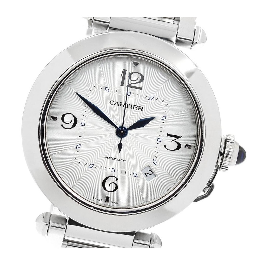 Cartier Pasha de Cartier steel with silver flinque dial, Arabic numerals and steel bracelet