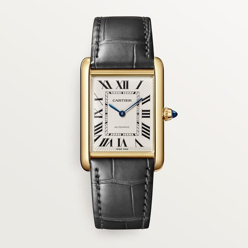 Cartier Tank Louis Cartier in 18k yellow gold with silvered dial and grey alligator strap
