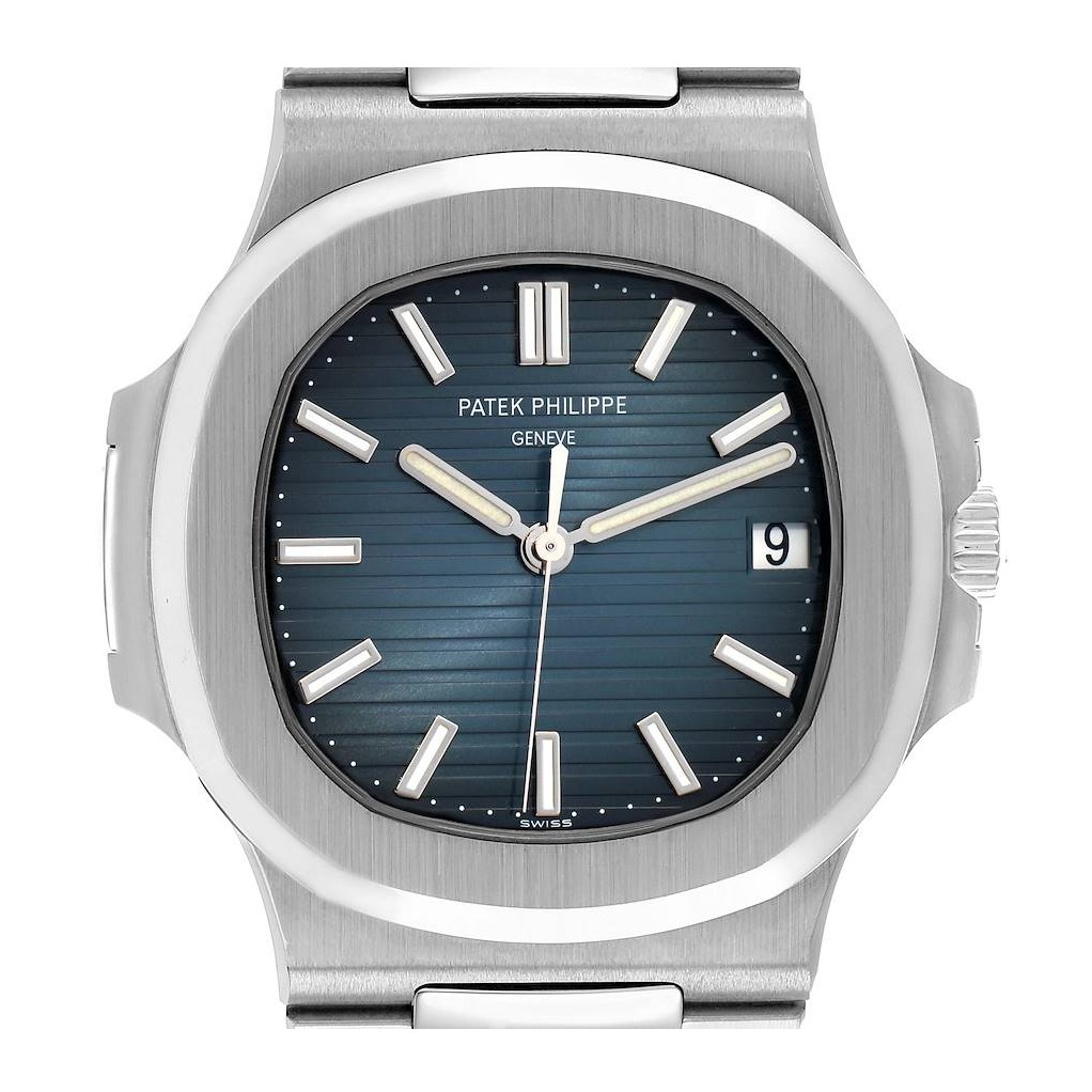 Patek Philippe Nautilus 5711/1A-010 in stainless steel with blue dial, front facing studio photo