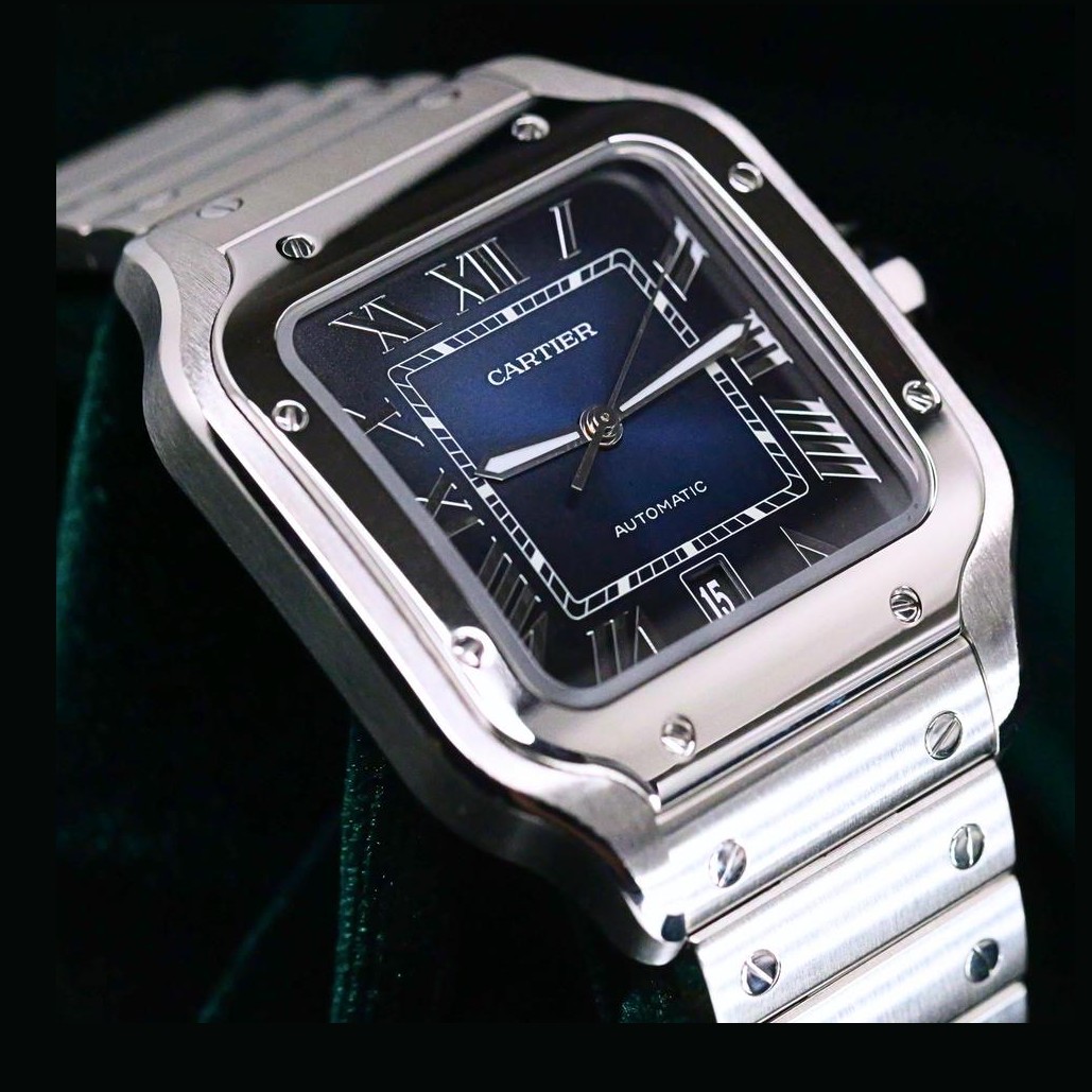 Cartier Santos de Cartier Large Model in stainless steel with blue dial