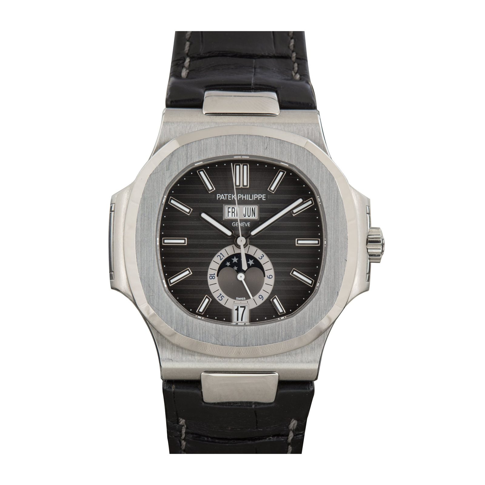 Patek Philippe Nautilus Annual Calendar 5726A in stainless steel with a charcoal grey dial